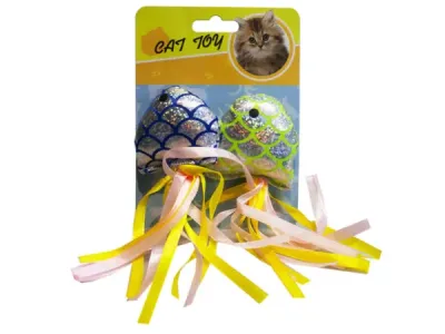bulk buys DI695 - Sparkly Fish Cat Toy Set for Playful Kitties