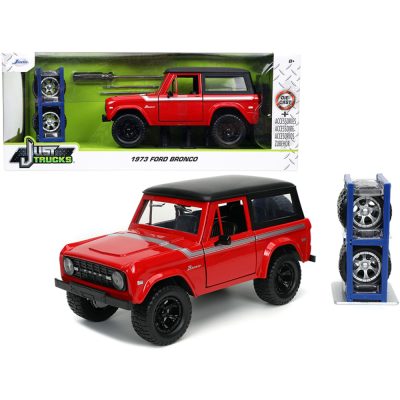 Jada Toys 32425 - 1973 Ford Bronco Red with Black Top and Silver Stripe with E