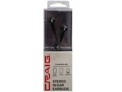 bulk buys EN803 - CRAIG Black Stereo In-Ear Earbuds with Enhanced Bass
