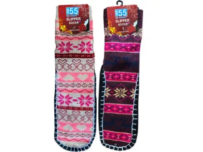 Bulk Buys BJ393 - Cozy Winter Slipper Socks with Non-Slip Grips - Assorted Sty