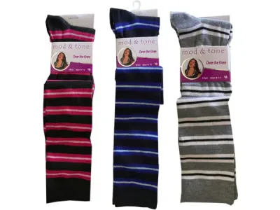 bulk buys BJ396 - Womens Knee High Striped Socks - Assorted Colors