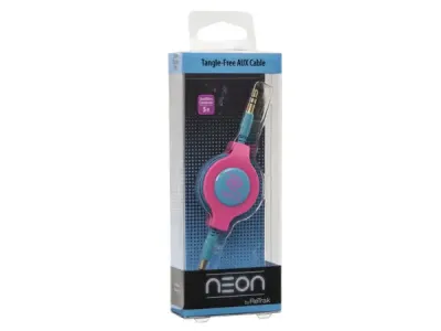 bulk buys EN960 - Retrak 3.2 Retractable Aux Audio Cable - Neon PinkBlue