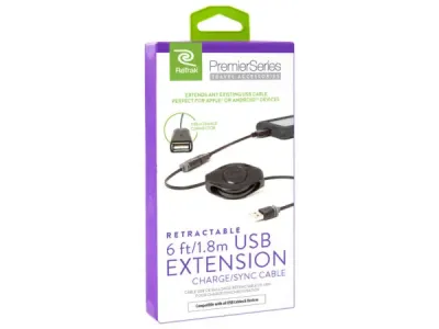 bulk buys EN934 - ReTrak 6ft Retractable USB-A Extension Cable, 2.1A