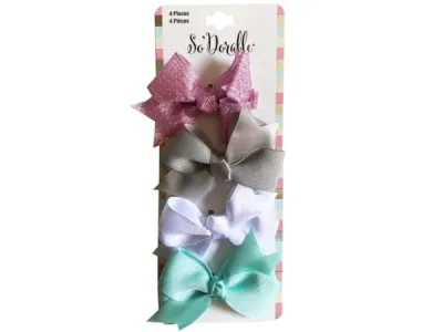 Bulk Buys KA844 - 4-Piece Grosgrain Bow Clips Set with Satin Knot