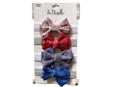 Bulk Buys KA863 - Cute Multi-Color Bow Headband Set - 4 Pieces