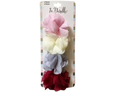Bulk Buys KA845 - Chic Multi-Color Chiffon Flower Clips Set - 4 Pieces