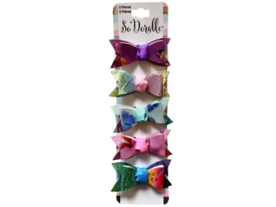 Bulk Buys KA859 - Colorful Fuzzy Bow Hair Clips Set - 5 Pieces
