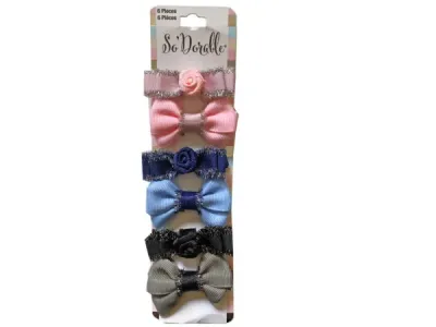 Bulk Buys KA862 - Colorful 6-Piece Fringe Bow Hair Clips Set