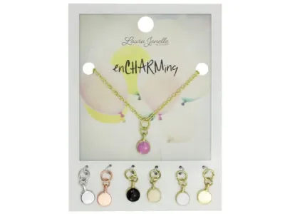 Bulk Buys GW891 - Charming Pink Coin Necklace with Interchangeable Charms