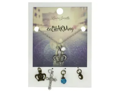 bulk buys GW871 - Fleur De Lis Multi-Charm Silver Necklace