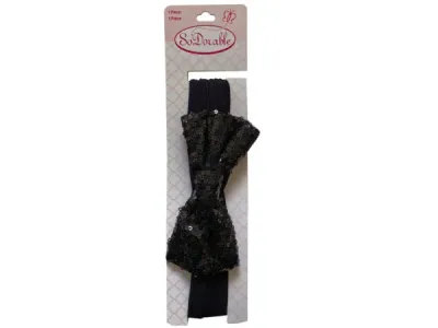Bulk Buys KA852 - Stylish Large Black Sequin Bow on Stretch Headwrap