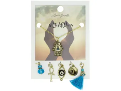 bulk buys GW863 - Elegant Blue Hamsa Charm Necklace with Interchangeable Charm