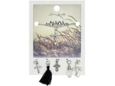 bulk buys GW881 - Interchangeable Silver Cross Charm Necklace Set