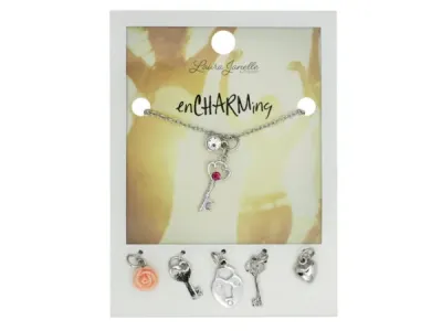 bulk buys GW877 - Charming Silver Key Necklace with Interchangeable Charms