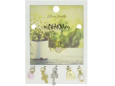 bulk buys GW879 - Charming Rhinestone Heart Charm Necklace Set