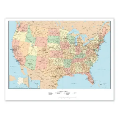 ADVANTUS CORPORATION AVT 97643 - Advantus Laminated USA Wall Map - 50 Width x 32 Height - Ass