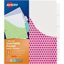 Avery Dennison AVE 07708 - Avery Big Tab Insertable Plastic Pocket Dividers - 5 x Divid