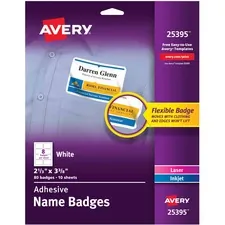 Avery Dennison AVE 25395 - Avery Adhesive Name Badges - Removable Adhesive - Rectangle 