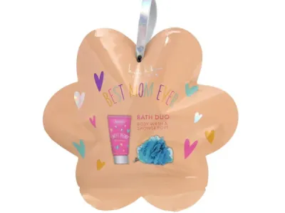 Bulk Buys HC536 - Nicole Miller Floral Gift Bag with Body Pouf & Wash Set