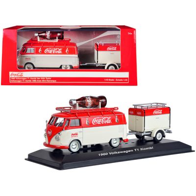 Motorcity Classics 443060 - 1960 Volkswagen T1 Kombi Van with Trailer Red and Cream Coca