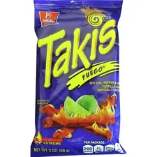 Barcel SA BEL 00276 - Takis Fuego Rolled Tortilla Chips - Hot Chili Pepper & Lime 