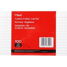 ACCO Brands MEA 63004 - Mead 90 lb Stock Index Cards - Ruled Red Margin - 90 lb Basi