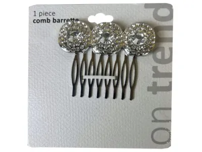 bulk buys CA747 - Elegant Silver Jeweled Comb Barrette for Hair Styling