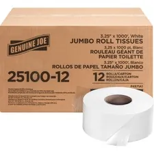 Genuine Joe GJO 2510012 - Joe Jumbo Roll Bath Tissues - 2 Ply - 3.25 x 1000 ft - 9 Rol
