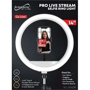 Supersonic SC-2410SR - 14 LED Selfie Ring Light with Tripod and Phone Holder