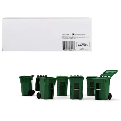 First Gear 90-0519 - Set of 6 Green Trash Bin Containers - 134 Scale Models