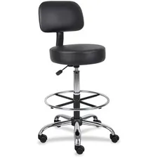 Norstar Office Products Inc BOP B16245BK - Boss Drafting Stool - Black Vinyl Seat - Black Back - Chrome