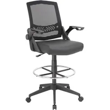 Norstar Office Products Inc BOP B16223BK - Boss Black Flip Arm Mesh Drafting Stool - Black Seat - Black