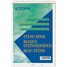 TOPS BUSINESS FORMS TOP 8011 - TOPS Green Tint Steno Books - 70 Sheets - Wire Bound - Ruled