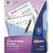 Avery Dennison AVE 16176 - Avery Write & Erase Durable Plastic Dividers wPockets, 5-tab