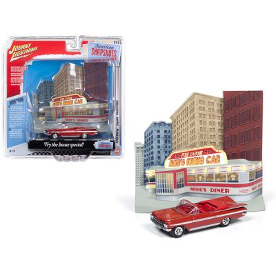 Johnny Lightning JLDR005-IMPALA - 1959 Chevrolet Impala Convertible Red with Mikes Diner Front