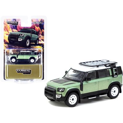 Tarmac Works T64G-020-GR - Land Rover Defender 110 with Roof Rack Light Green Metallic 
