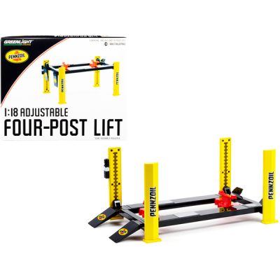 Greenlight 13619 - Adjustable Four Post Lift Black and Yellow Pennzoil for 118 