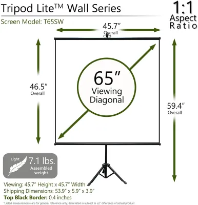 Elite Screens T65SW - TRIPOD LITE, 65-INCH 1:1, LIGHTWEIGHT PORTABLE INDOOR PROJEC