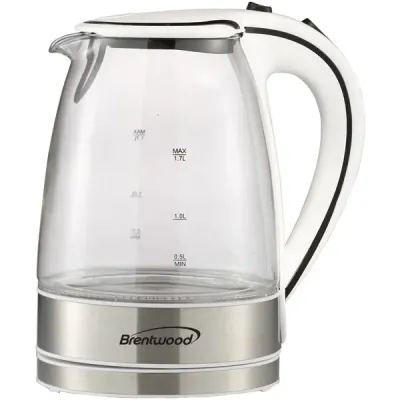 Brentwood KT-1900W - Brentwood Appliances KT-1900W 1.7-Liter Cordless Tempered-Gl