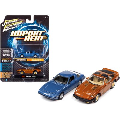 Johnny Lightning JLPK014-JLSP169B - 1982 Mazda RX-7 Blue Metallic and 1981 Datsun 280ZX Orange M