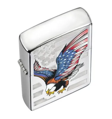 Zippo 28449 - High Polish Chrome Zippo Lighter with Eagle and Flag Design