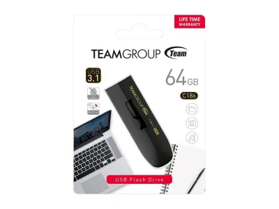 Team Group Inc TC186364GB01 - TEAMGROUP C186 128GB USB 3.2 Flash Drive - Black