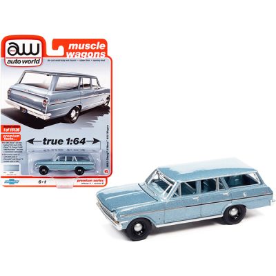 Autoworld 64332-AWSP083B - 1963 Chevrolet II Nova 400 Wagon Silver Blue Metallic with B