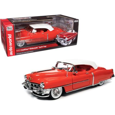 Autoworld AW286 - 1953 Cadillac Eldorado Soft Top Aztec Red with White Top and