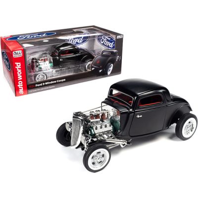 Autoworld AW292 - 1934 Ford 3-Window Coupe High Boy Hot Rod Matt Black with Re