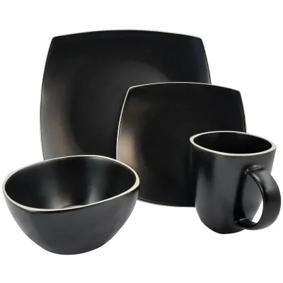 Gibson 102261.16RM - Gibson Soho Lounge Matte 16-Piece Dinnerware Set, Black