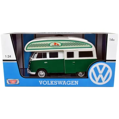 Motormax 79592 - Volkswagen Type 2 (T1) Camper Van Green and White Outdoor Ca