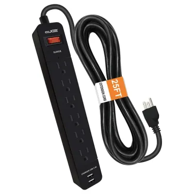 DIGITAL ENERGY ENR1-1008 - 25FT 2USB SRG PT STRP BLK