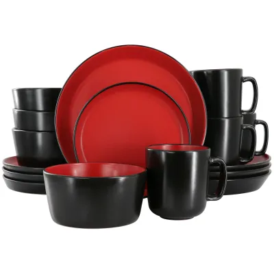 ELAMA ELM-BACARRA-R - Elama Bacarra 16 Piece Stoneware Dinner Set - Black & Red