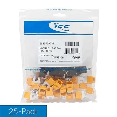Cablesys ICC-IC107GACYL - CAT6A High-Density Connectors - 25 Pack - Yellow